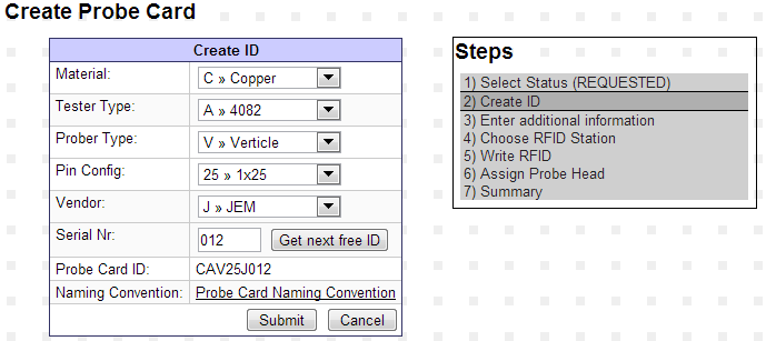 Screenshot of Create Probe Card Wizard